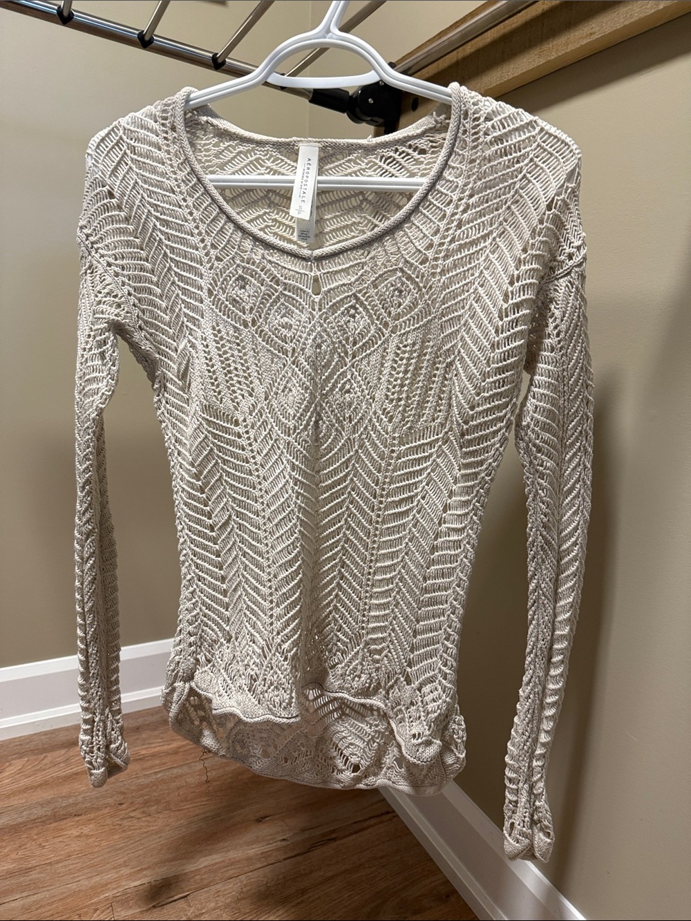 Aeropostale Cream Crochet Open-Knit V-Neck Sweater